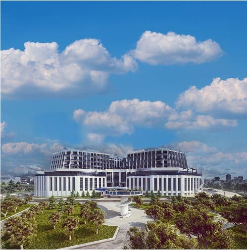 نمای هتل بینالمللی ویستریا پالاس در کنار دریاچه شورابیل